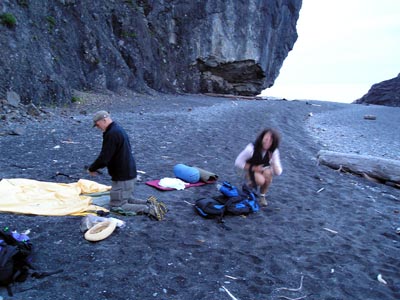 camp two miles from the Black Sand Beach trailhead, Paul Morgan Leslie Warren