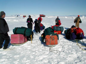 hauling gear to camp