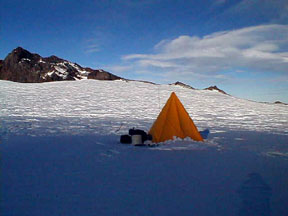 Sunset behind Erebus at Fan Camp