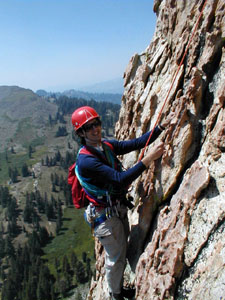 Chris Hibbert high on the west face of the Obelisk.