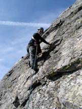 Martin leading over to the arete
